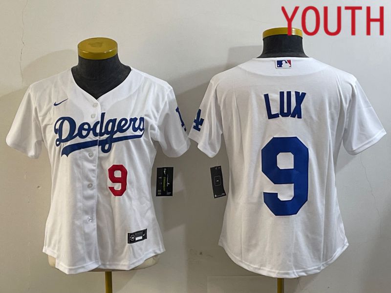 Youth Los Angeles Dodgers #9 Lux White Game 2024 Nike MLB Jersey style 3